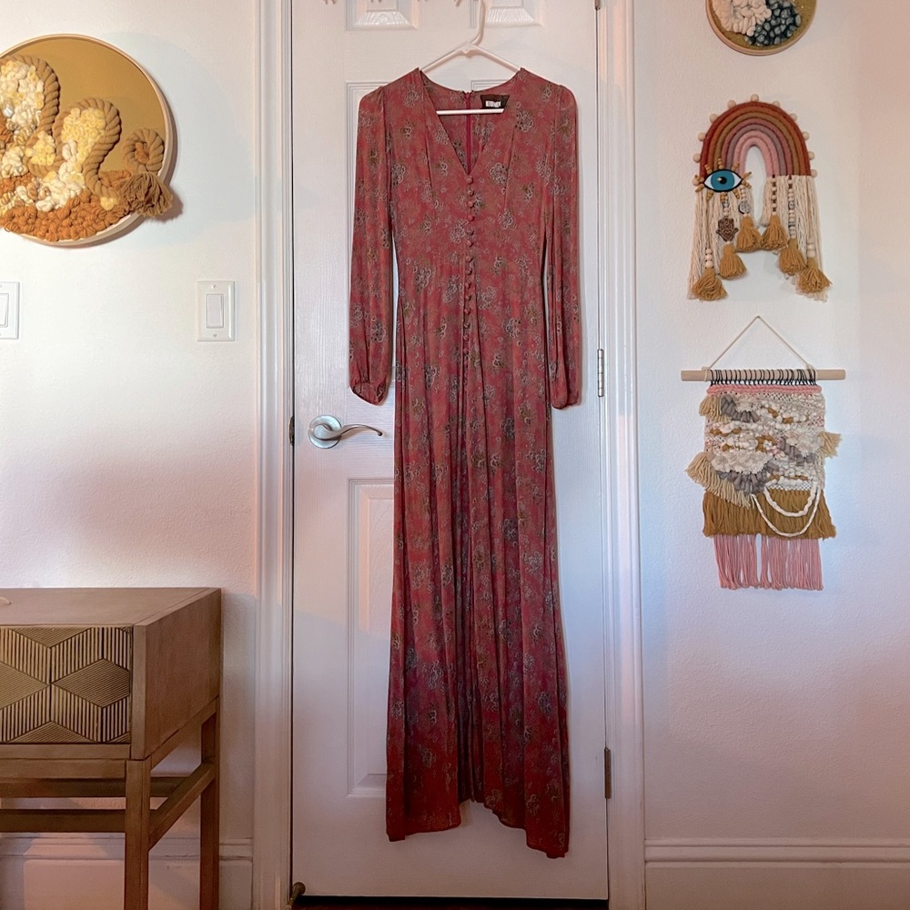 Reformation Red Floral Long Sleeve Dress - Picture 2 of 6